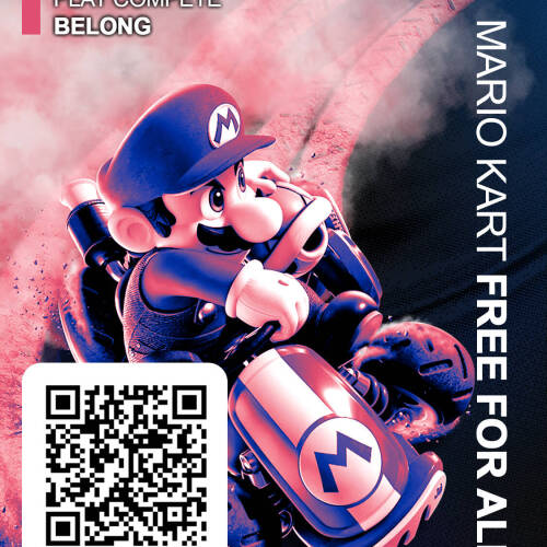 Mario kart character "Mario" driving a kart